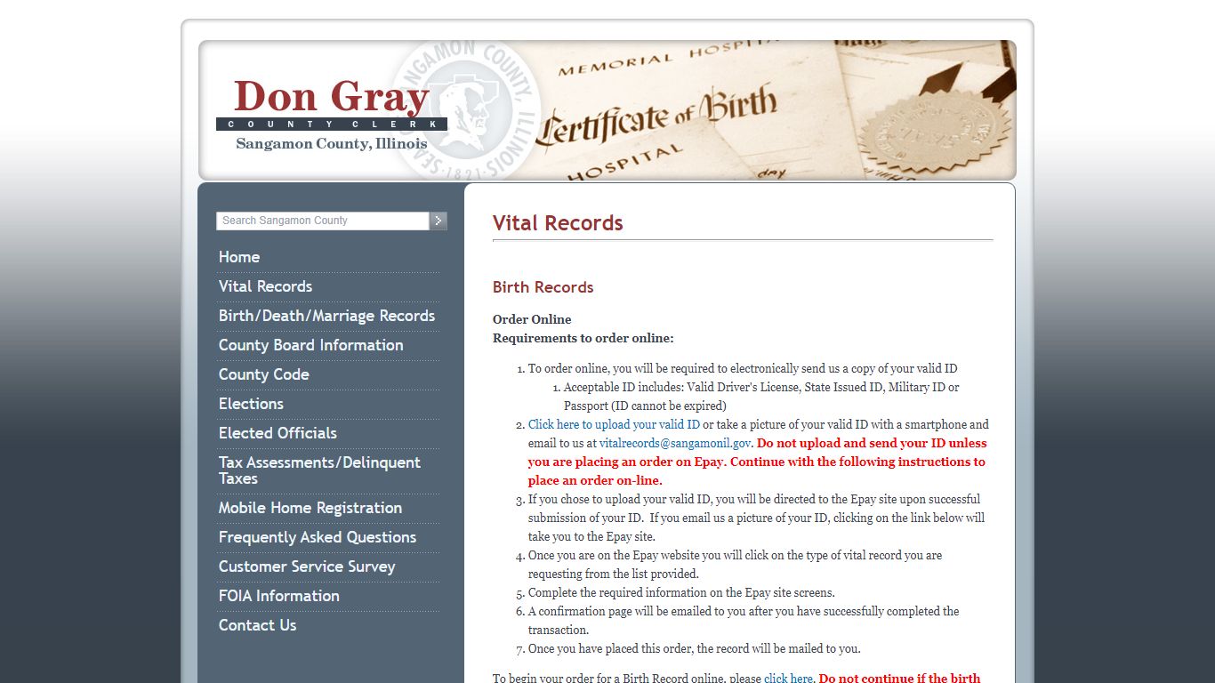 Vital Records | Birth Records | Sangamon County Clerk | Don Gray ...