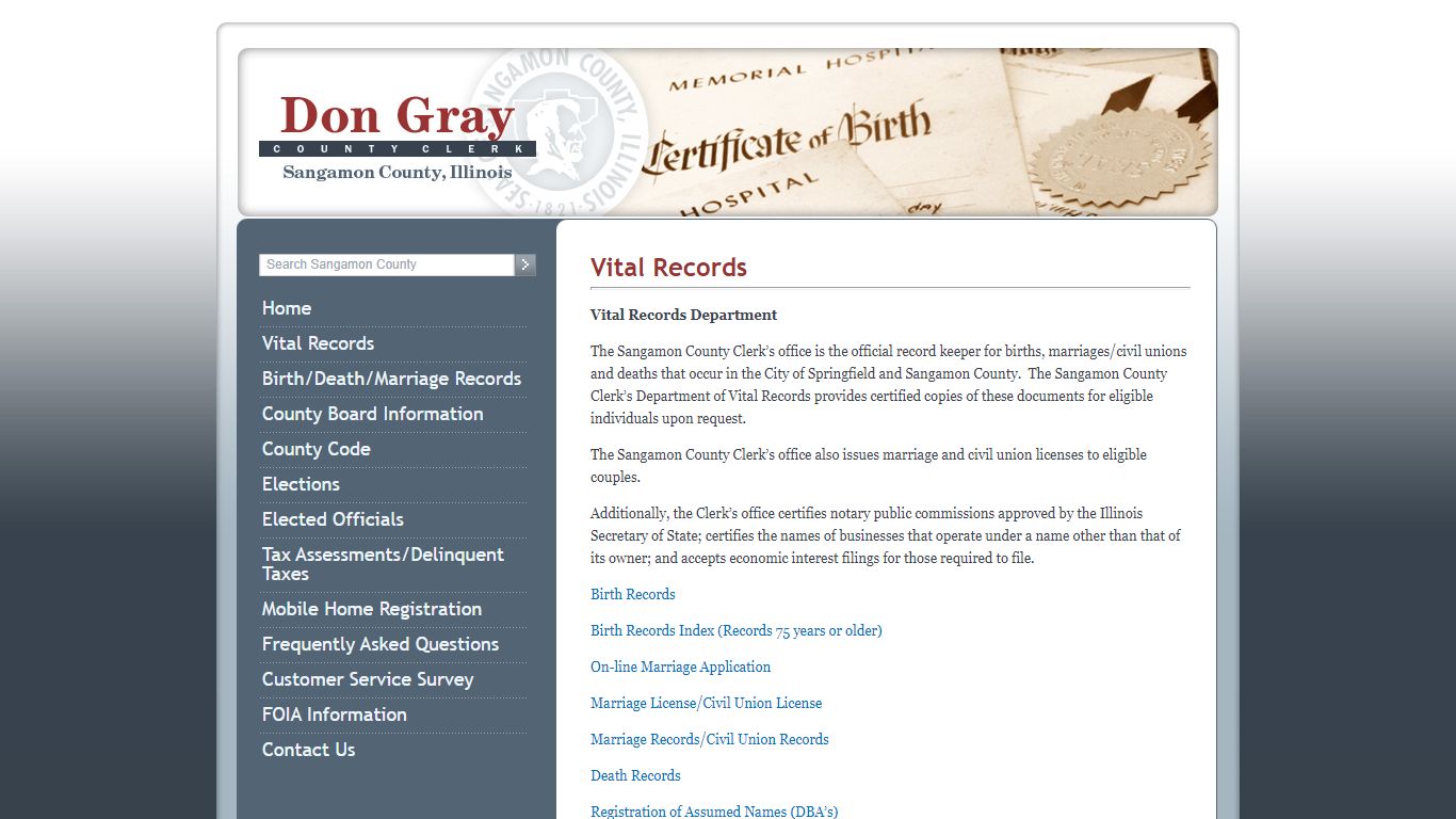 Vital Records | Sangamon County Clerk | Don Gray | Sangamon County ...